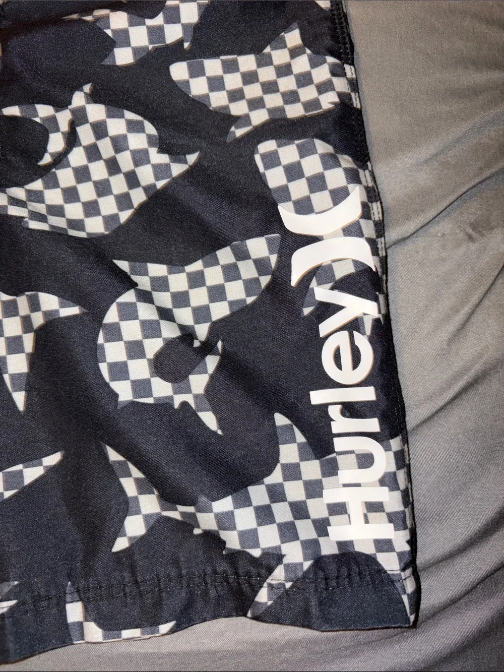 Hurley Black & Gray Checker Swim Trunks